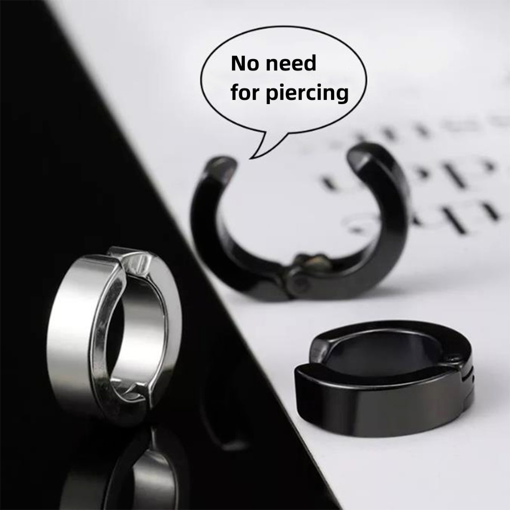 1 Pair Stainless Steel Ear Cuff Non-Piercing Clip On Hoop Earrings for Men Women