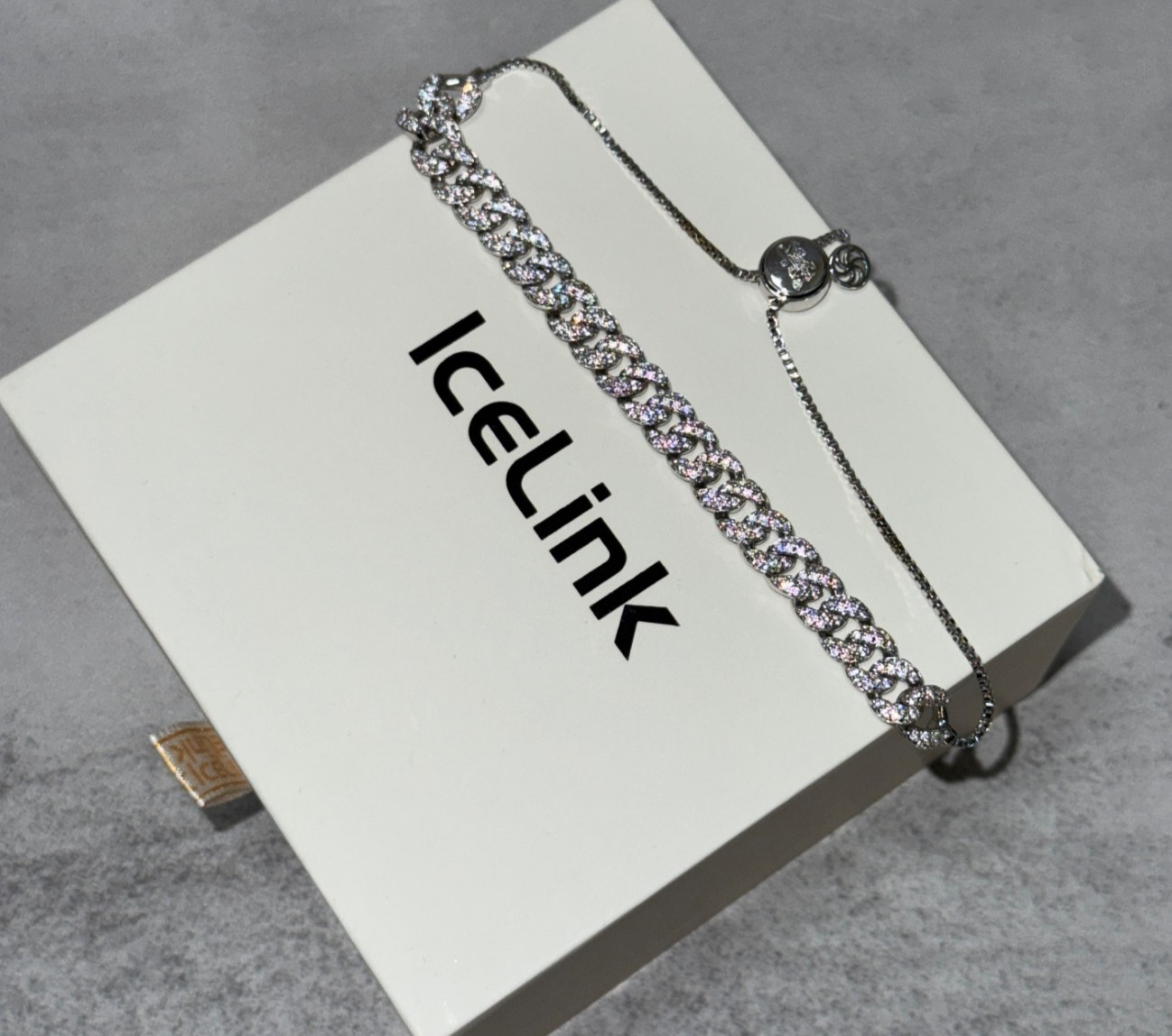 IceLink Cuban Link Chain Bracelet, Bright CZ, Rhodium Plated, Adjustable Slider