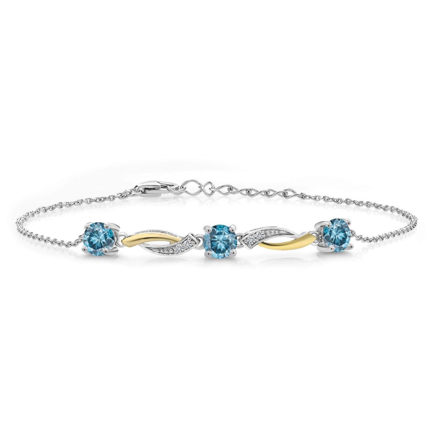 1.54 Cttw Lab Grown Diamond 925 Silver and 10K Yellow Gold 7 Inch Tennis