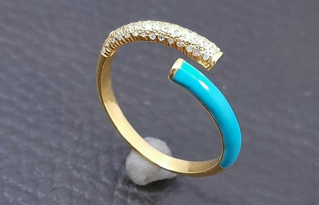 Enamel Ring Beautiful Minimalist Enamel Ring 925 Silver Diamond Ring Jewelry.