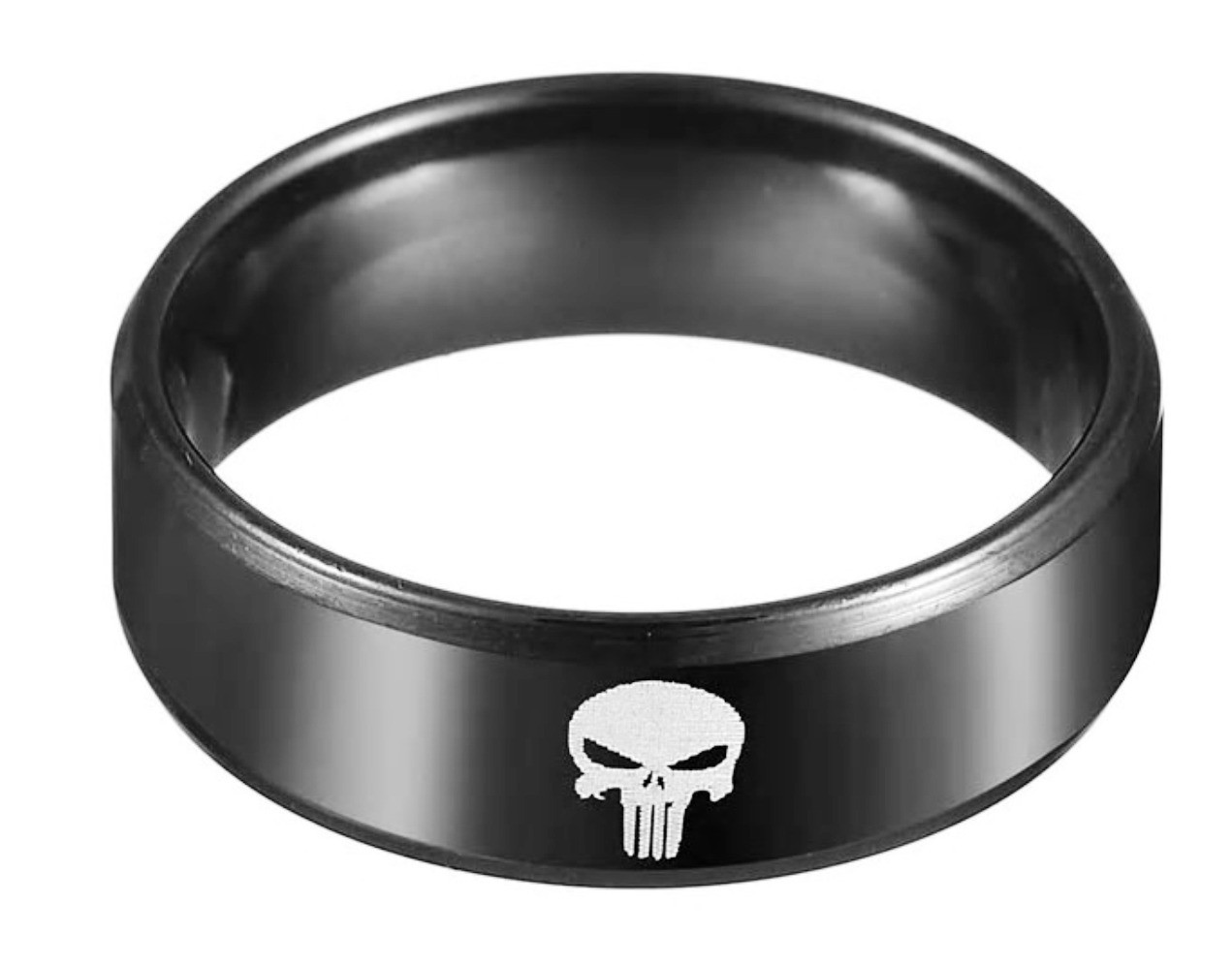 Comic Book Skull Logo Black Stainless Steel BAND RING
