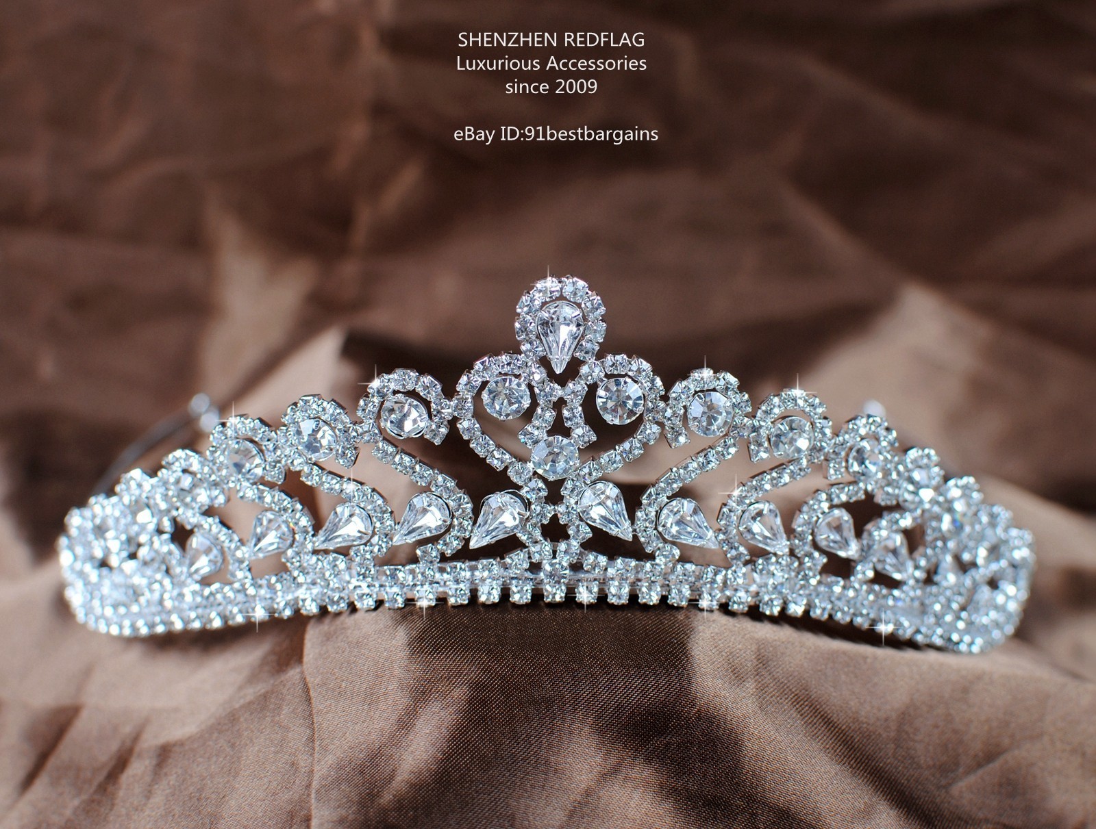 Romantic Royal Tiara Crown Clear Austrian Rhinestones Bridal Wedding Prom Party