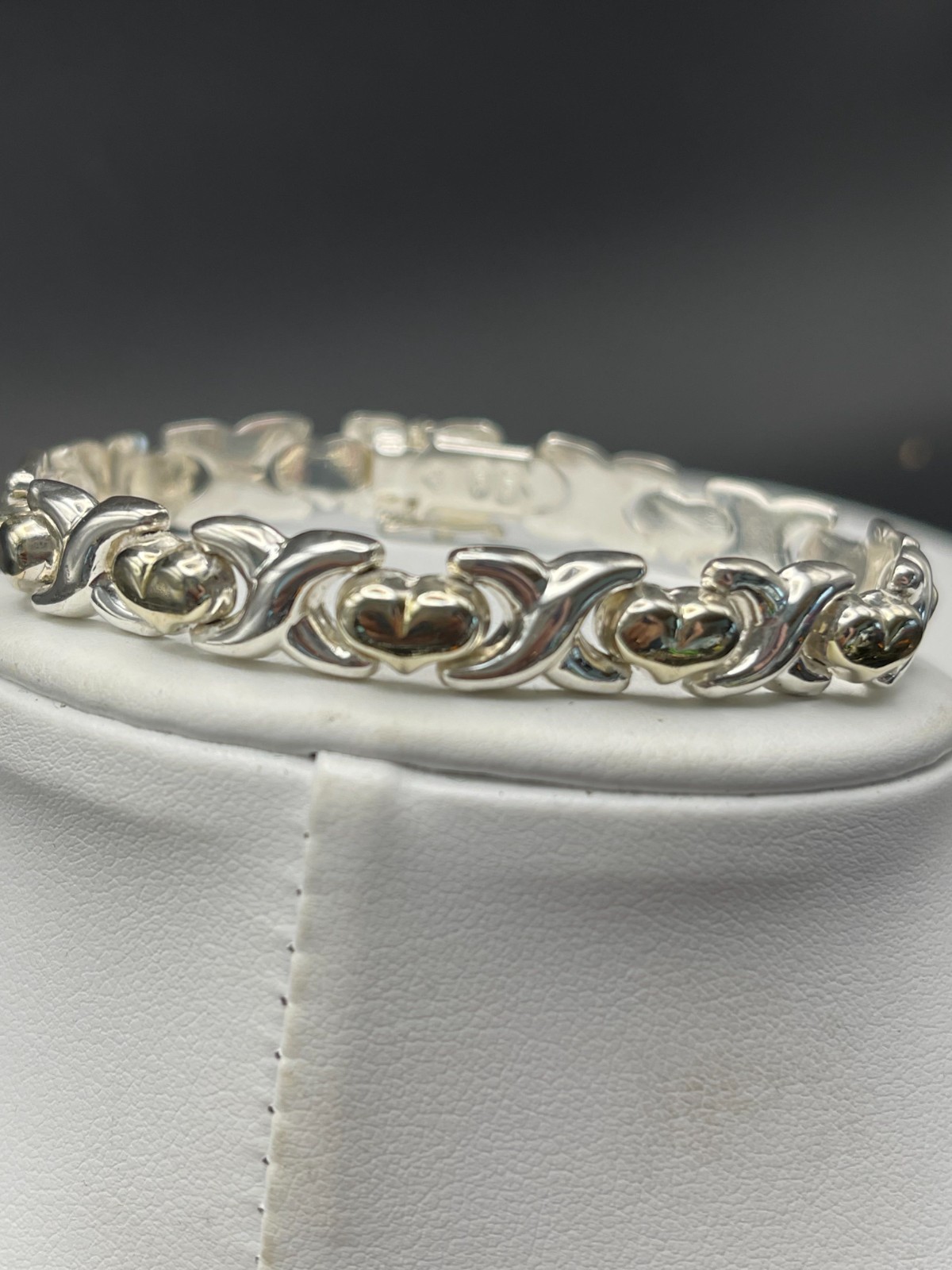 Vintage Italian Sterling Silver & Gold‑Tone Heart Link Bracelet | 7.5 in | 14.4g