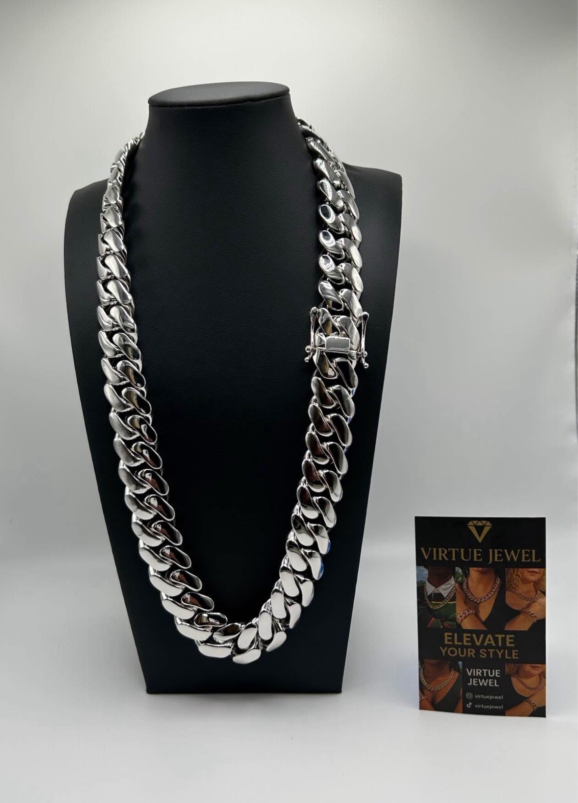 14K Stamped White Gold Silver Plated Miami Cuban Chain 20mm 24” 22” 20”