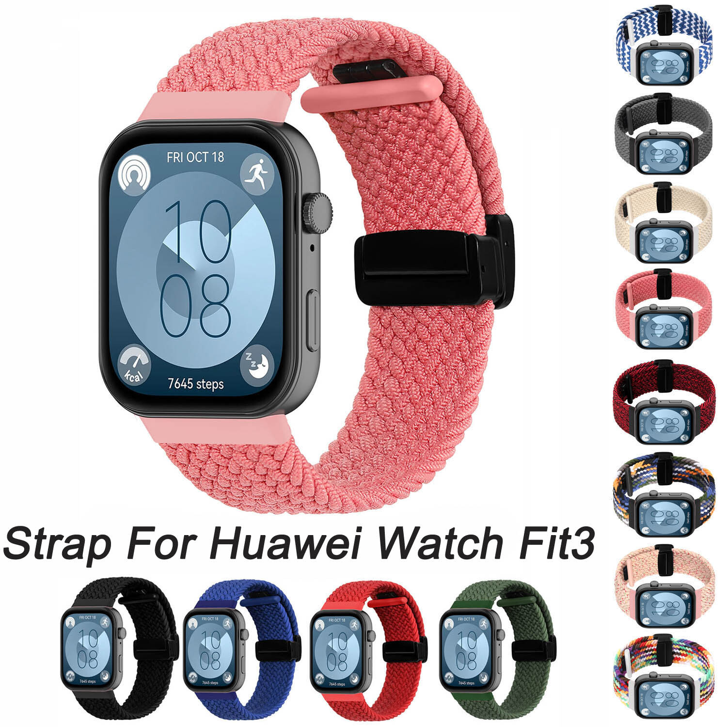 Weave Nylon Strap for Huawei Watch Fit 3 Wristband Magnetic Fold Buckle Bracelet