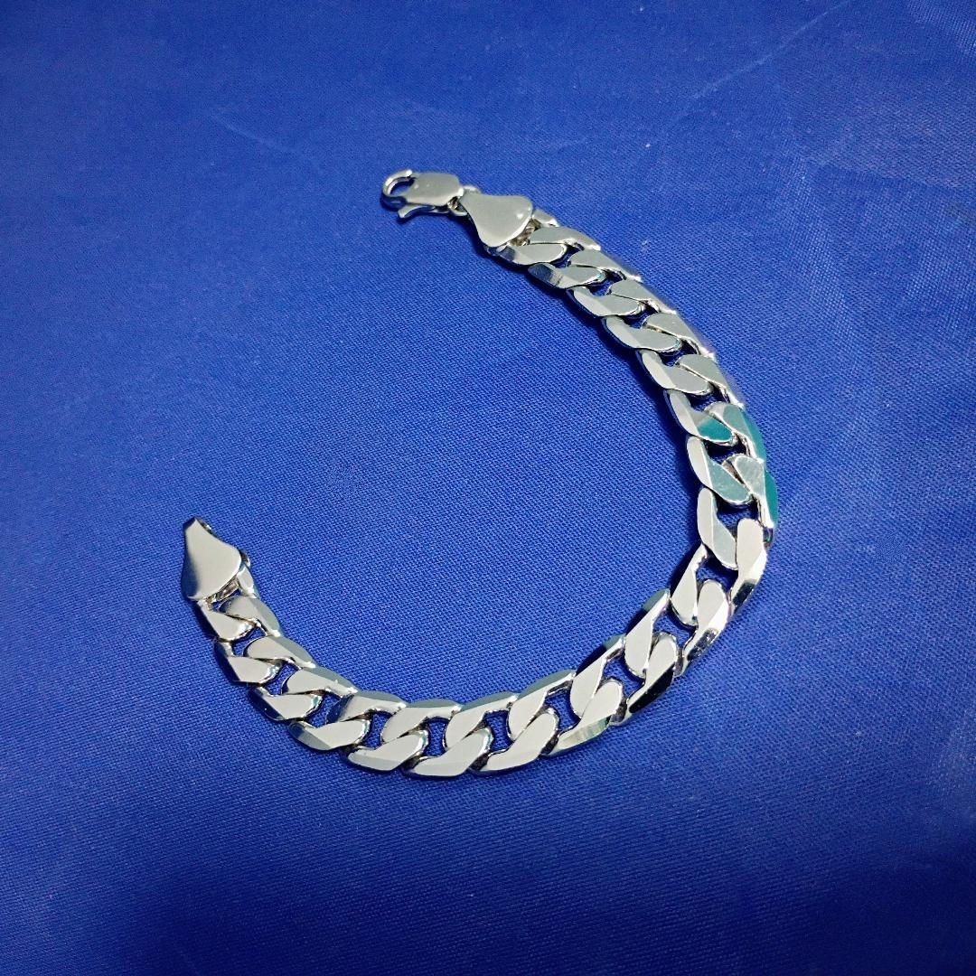 CUBAN LINK ANKLET OR BRACELET BRIGHT SILVER RHODIUM PLATED 8 inch 9.5mm
