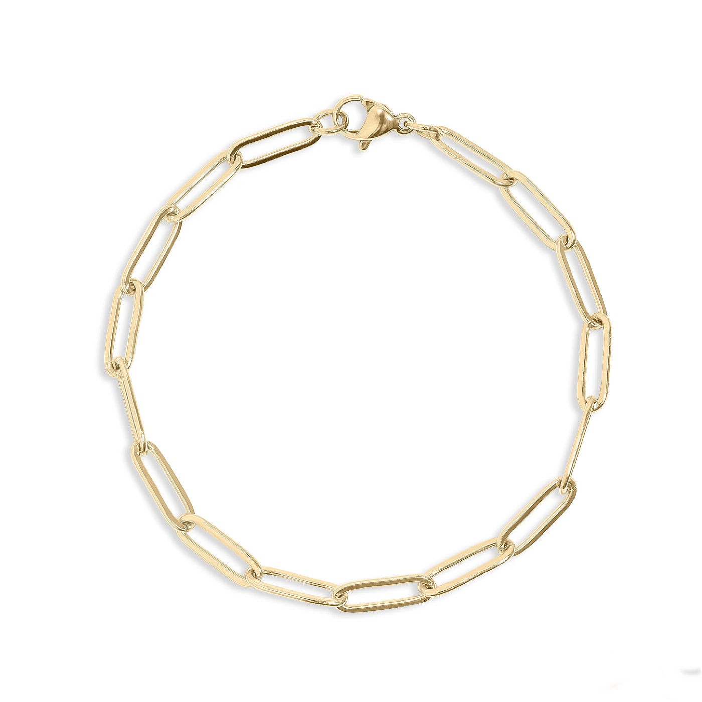 18K Yellow or White Gold Plated Stainless Steel Paperclip Chain Bracelet 7″