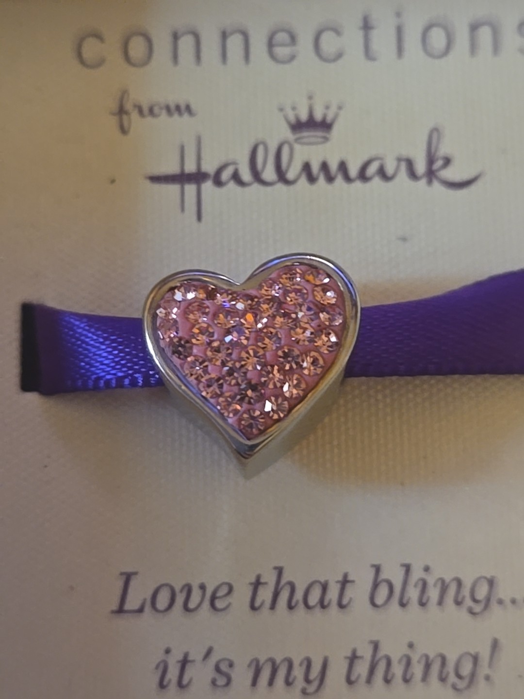 Connections from Hallmark Stainless Steel Pink Rhinestone Pave Heart Charm – NIB