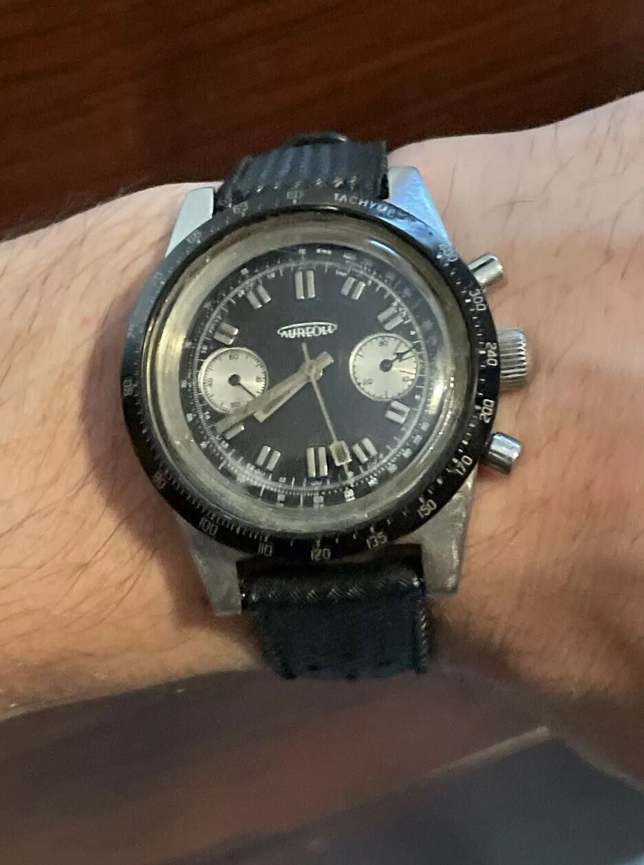 AUREOLE Chronograph Panda Dive Vintage Watch Tropic Valjoux 7733 Movement Men