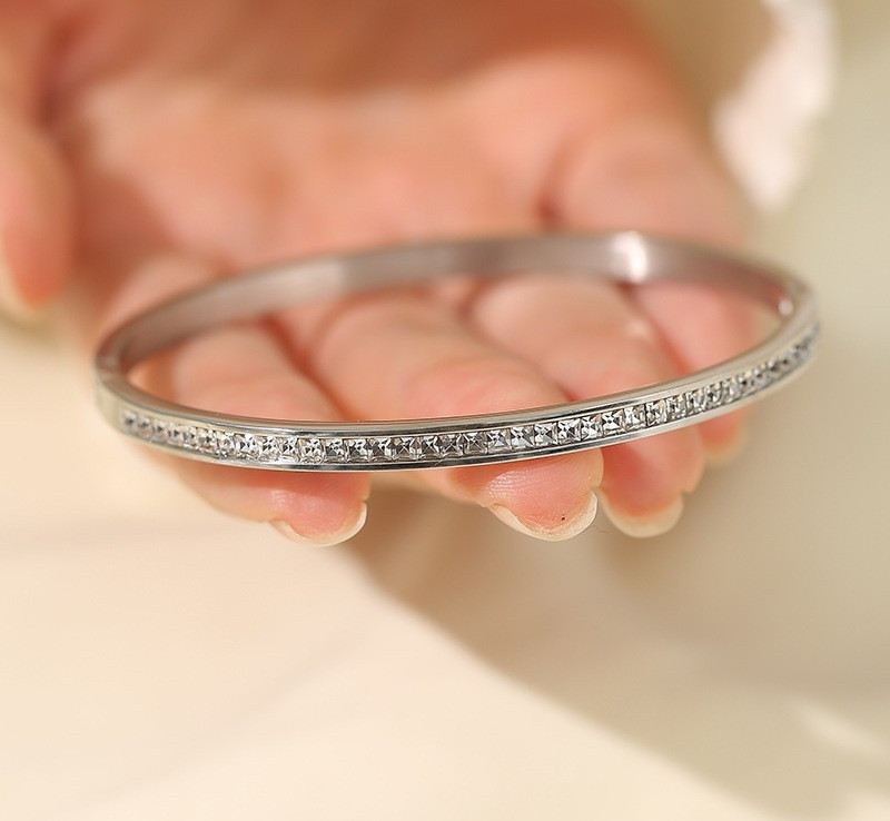 Stainless Steel Bangle Bracelet Women Rose Gold/ Silver/Zircon Diamond Variation