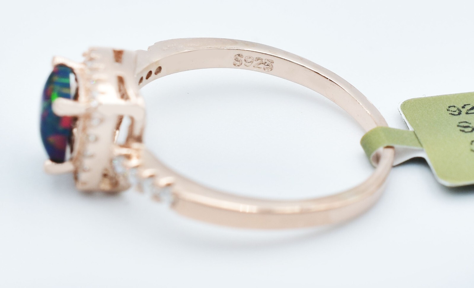GENUINE 0.45 Cts OPAL GREEN-MULTI & W/SAPPHIRE RING 14K ROSE GOLD PLATED (.925)