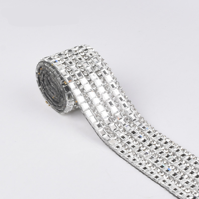 25mmx40cm Hotfix Clear Glass Rhinestones Mesh Trim Crystal Fabric Appliques
