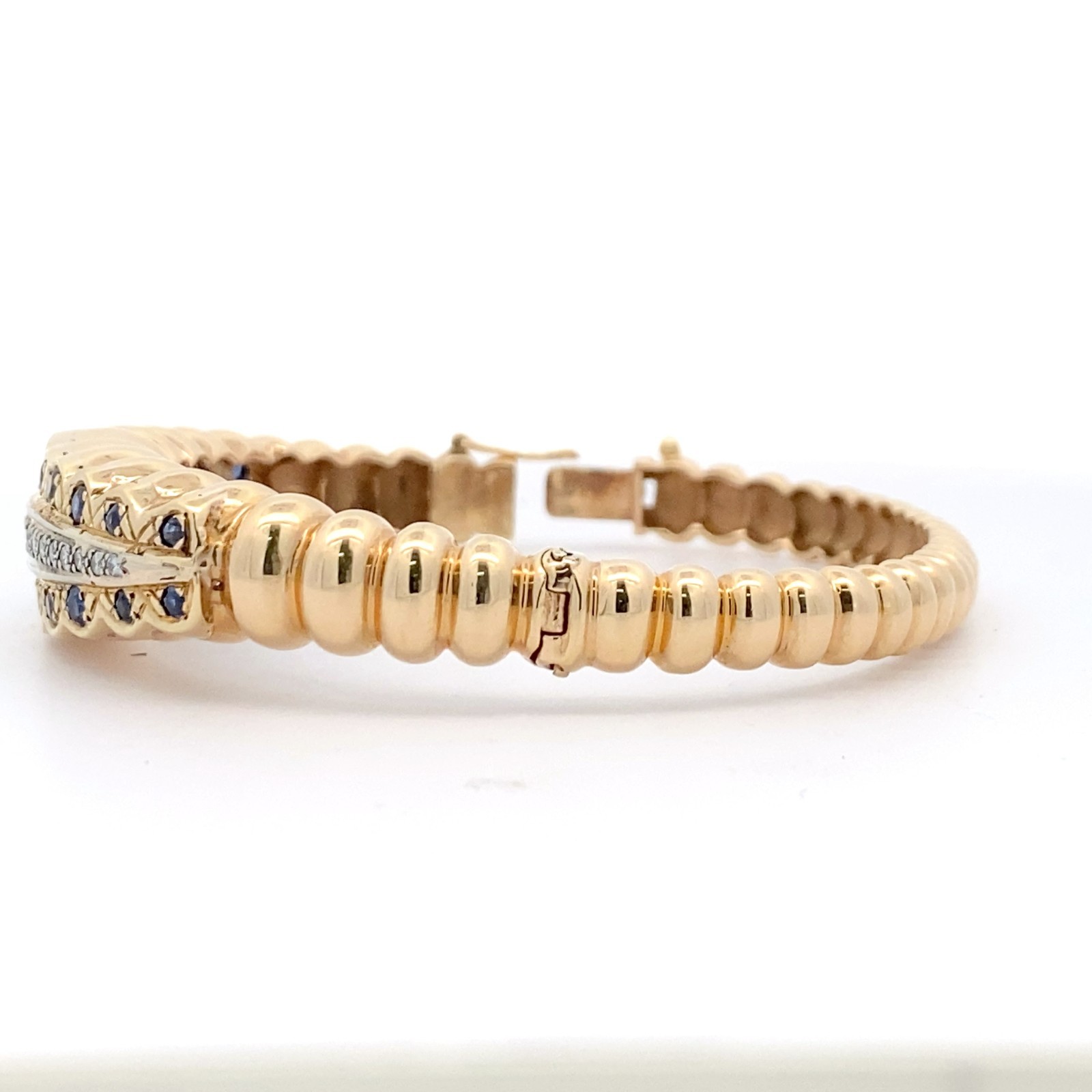 Estate Dankner 10k/14k Yellow Gold Sapphire Diamond Bangle Cuff Tennis Bracelet