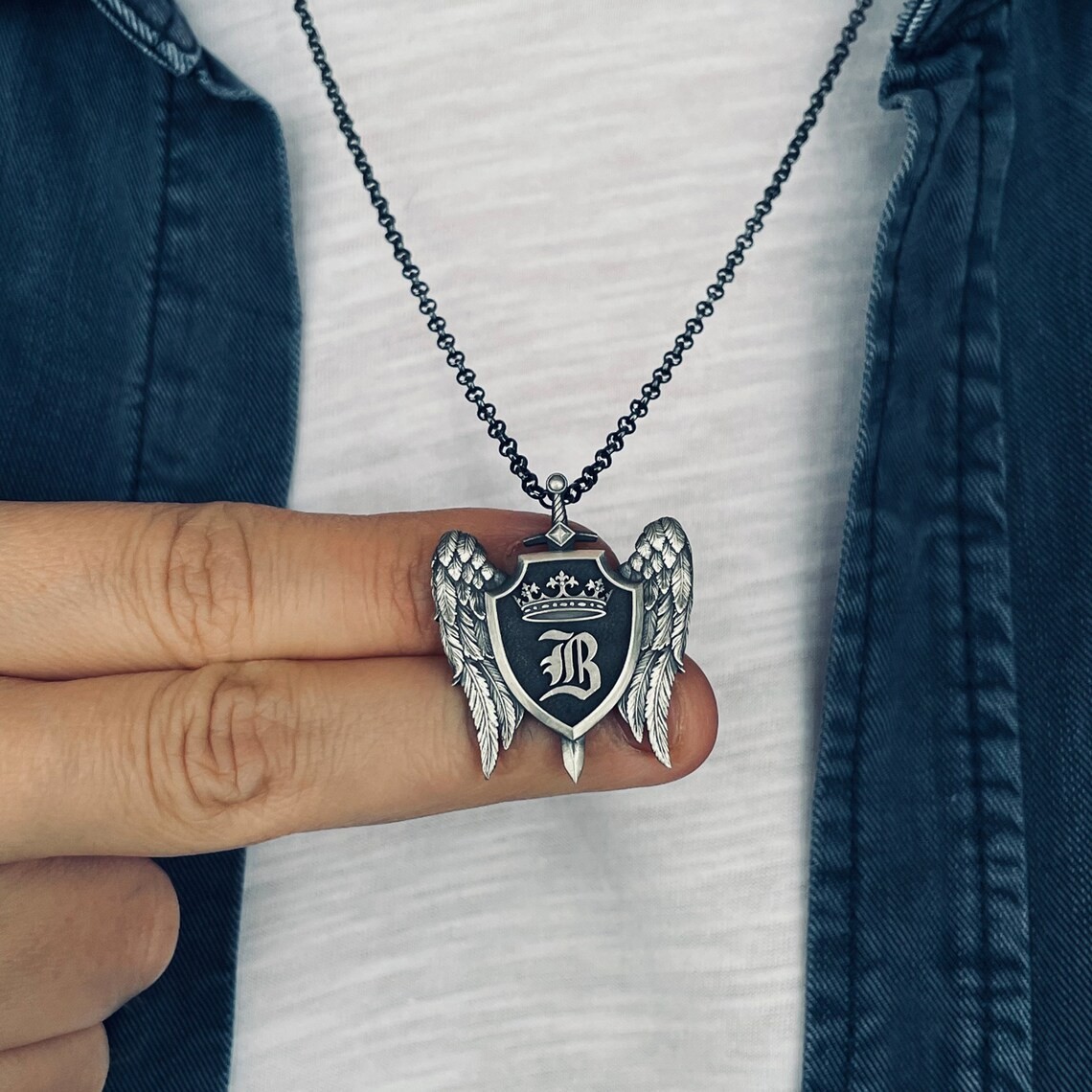 Personalized Initial Oxidized 925 Sterling Silver Necklace Duty Free