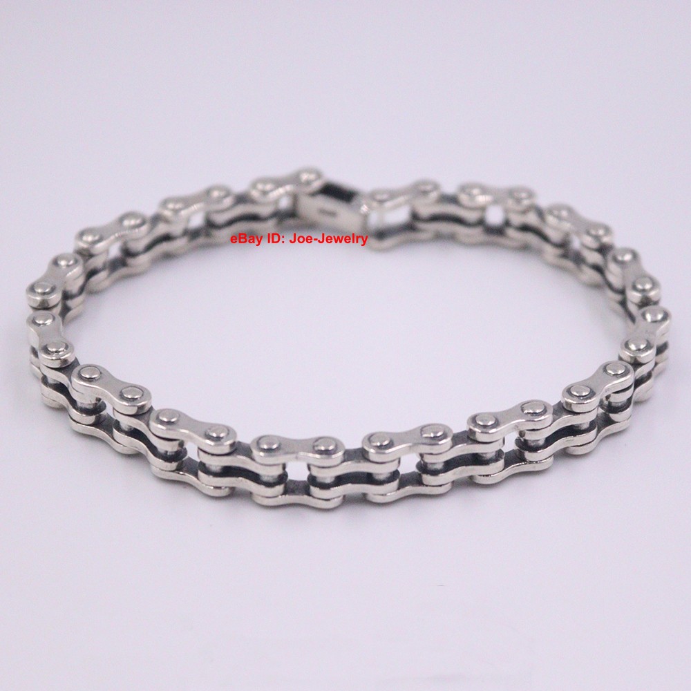 Real 925 Sterling Silver Bracelet 8mm Biker-style Chain Ｍen’s Bracelet 8.26″ L