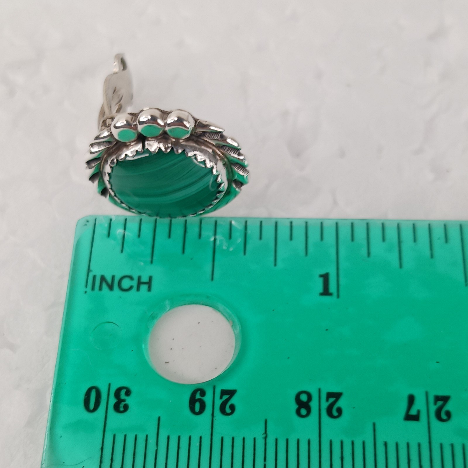 Earrings Clip Vintage Mexico 925 Sterling Malachite Scroll Work Classic Timeless