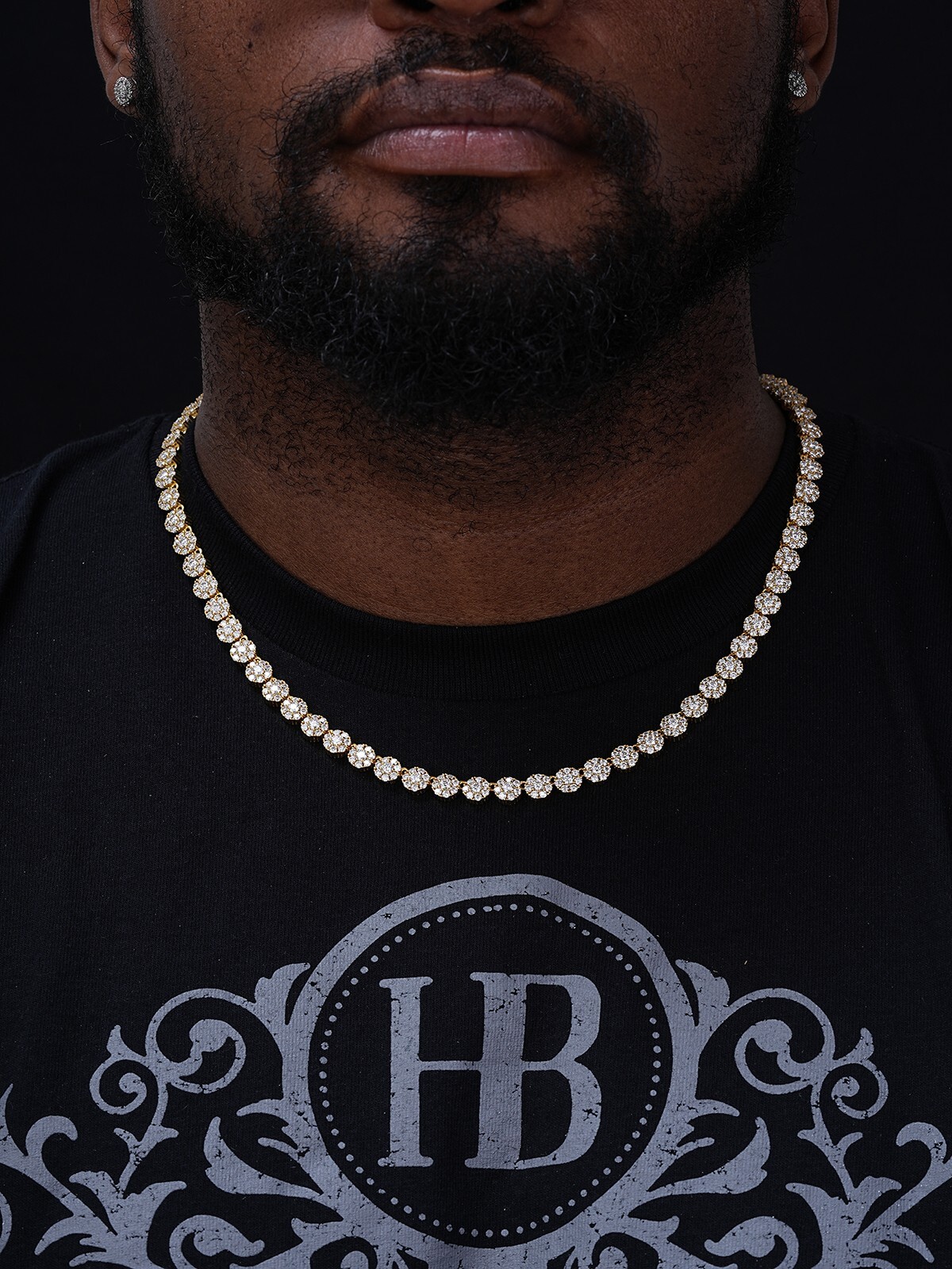 14k Gold Plated Silver Real MOISSANITE Hip Hop Cluster Tennis Chain Necklace