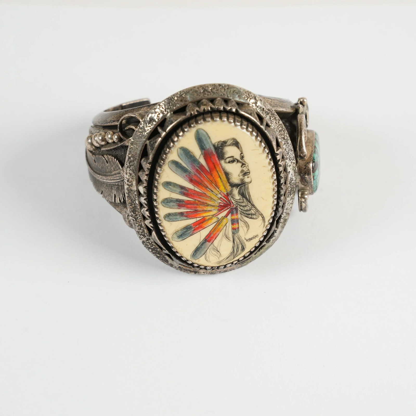 Sterling Silver Southwestern/Native American Cuff Bracelet Marked J. Billie 9in