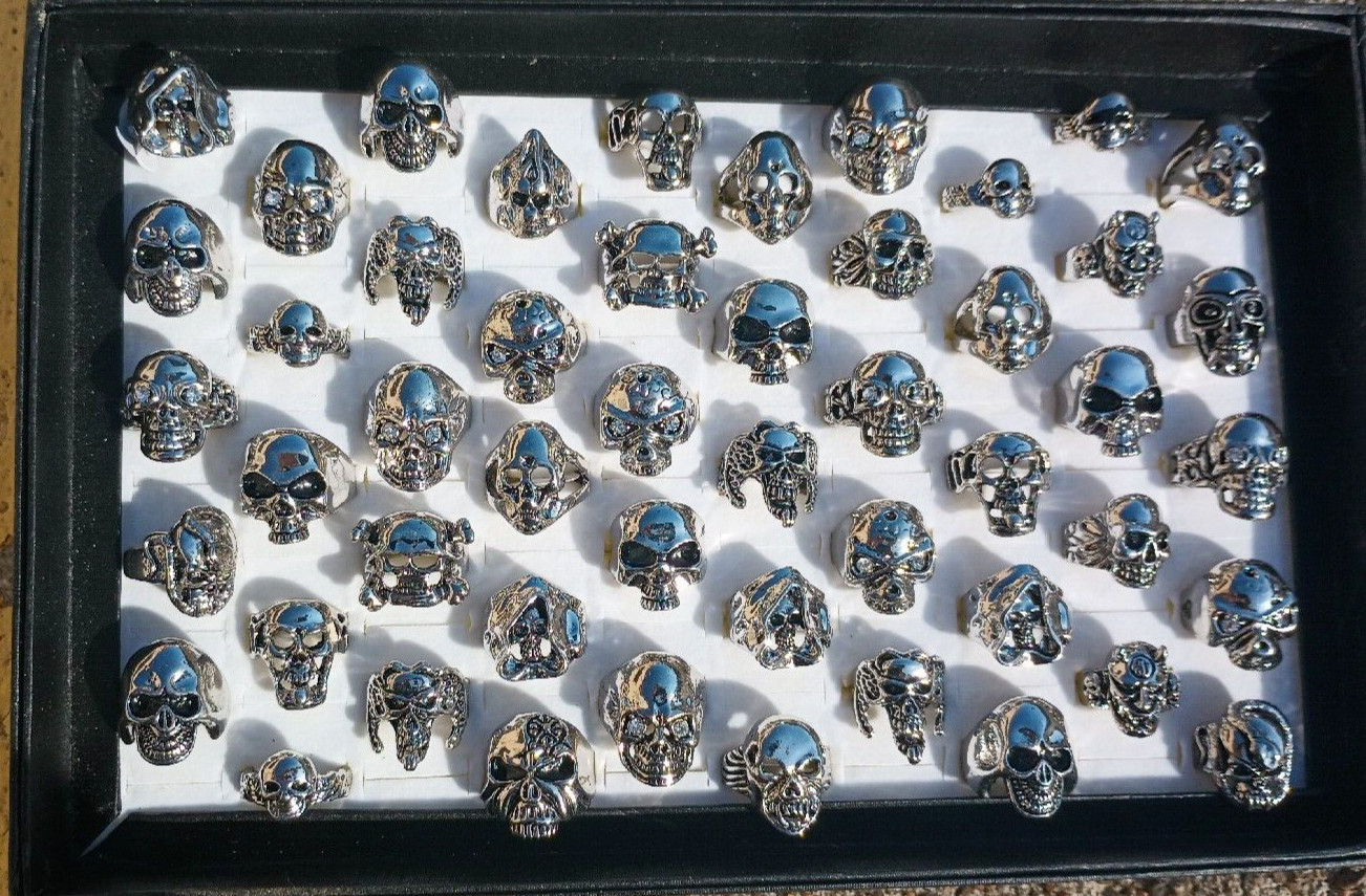 50 pcs Wholesale Mixed Lot Skull Men’s Rings Biker Punk Ring