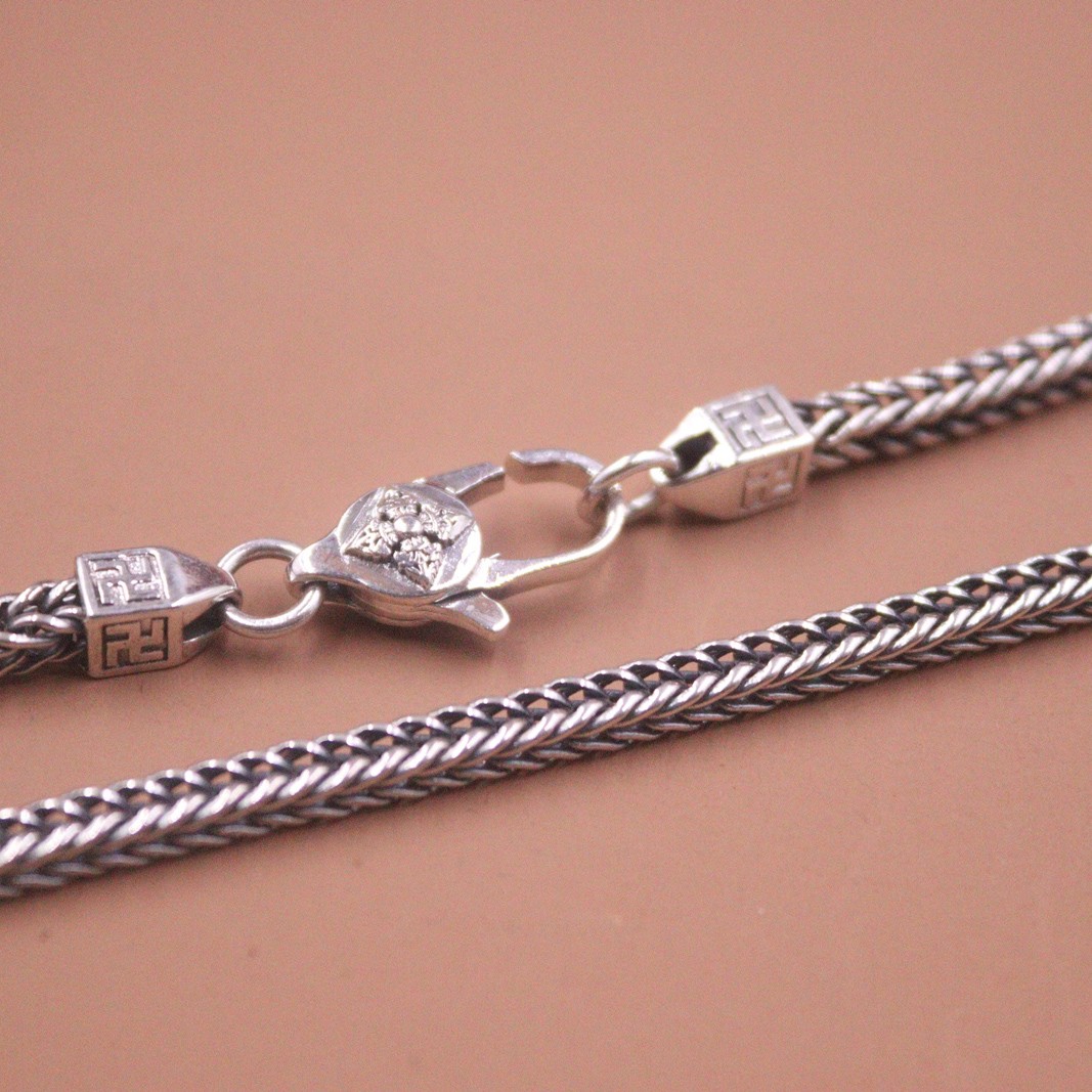 Pure S925 Sterling Silver Chain Square Wheat Link 3.5mm Vintage Necklace 22inchL