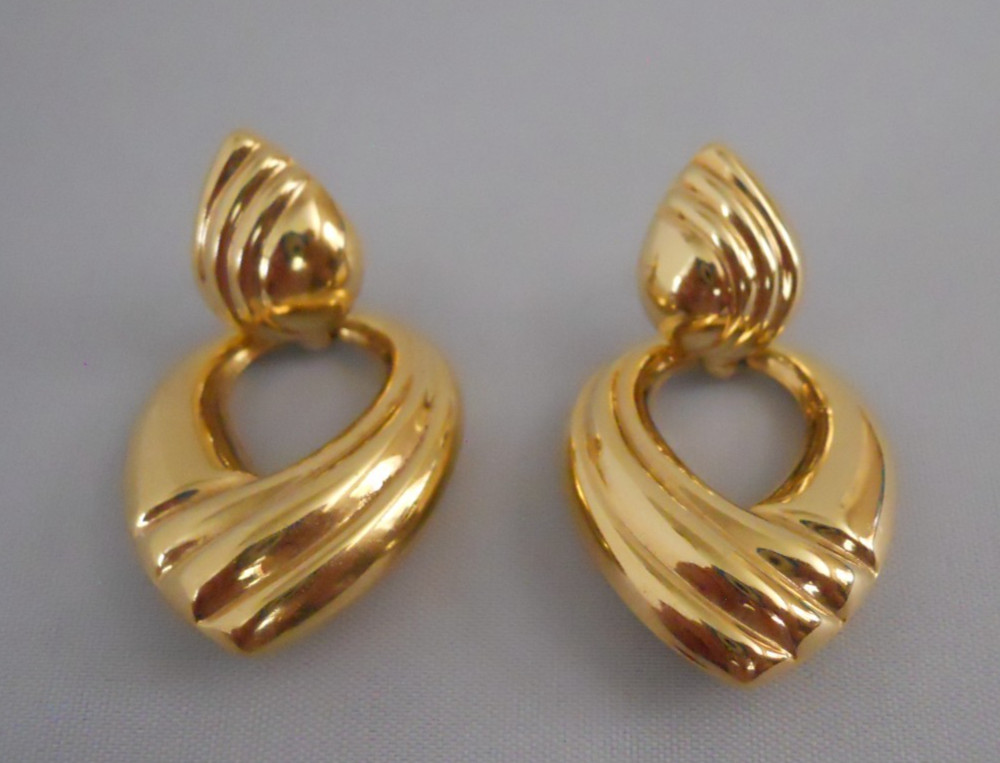 14K Italy UNOAERRE BREV. Yellow Gold 6.4 Grams Door Knocker Stud Earrings 1 5/8″