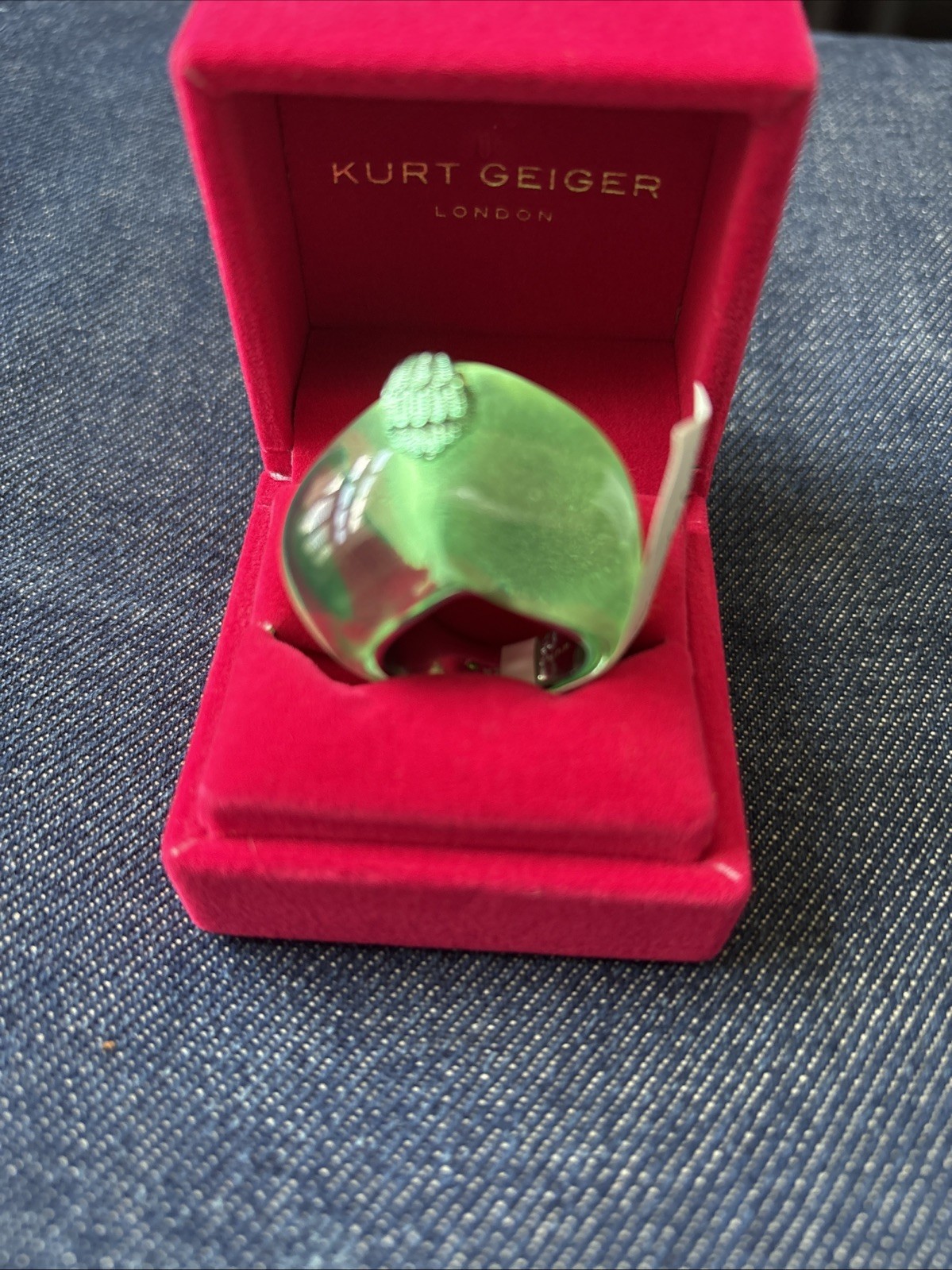 Kurt Geiger London Heart Jelly Eagle Cocktail Ring Green Size -8 New