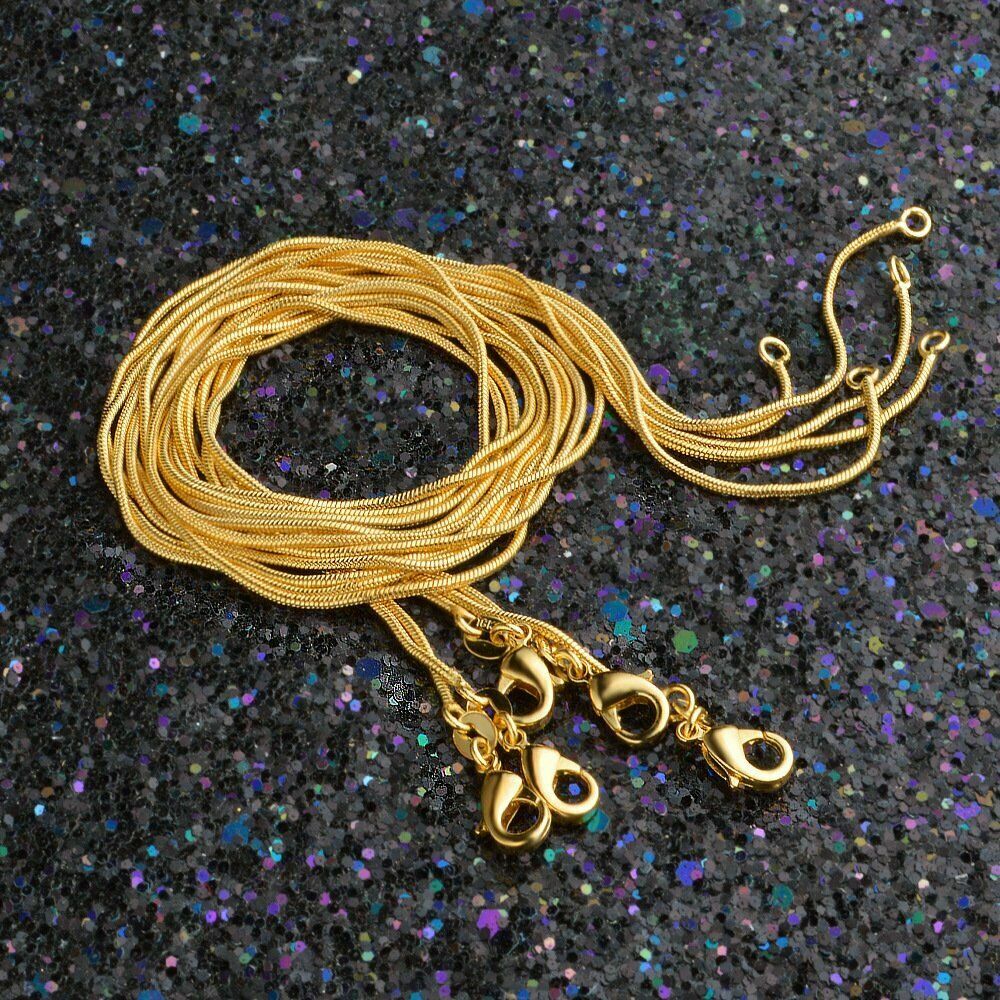 Genuine 18K Yellow Gold Filled Italian 3mm Wide Snake Chain Necklace 16 -24 inch