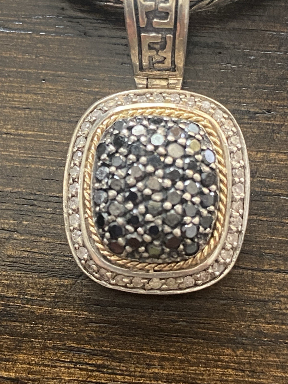 EFFY Sterling And 18K Yellow Gold Black & White Diamond Pendant Toggle Necklace