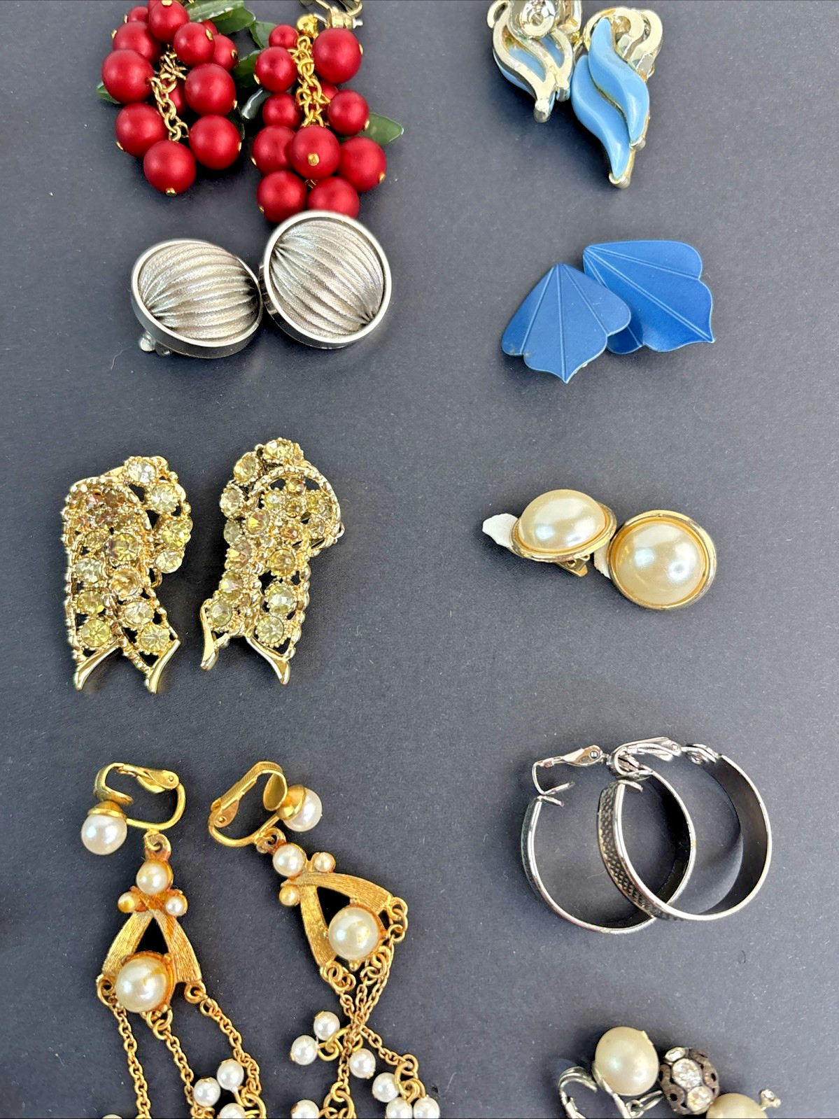 Lot of 62 Clip-on Screw Back Earrings Vintage 1940’s-1970’s Mixed Metals Cluster