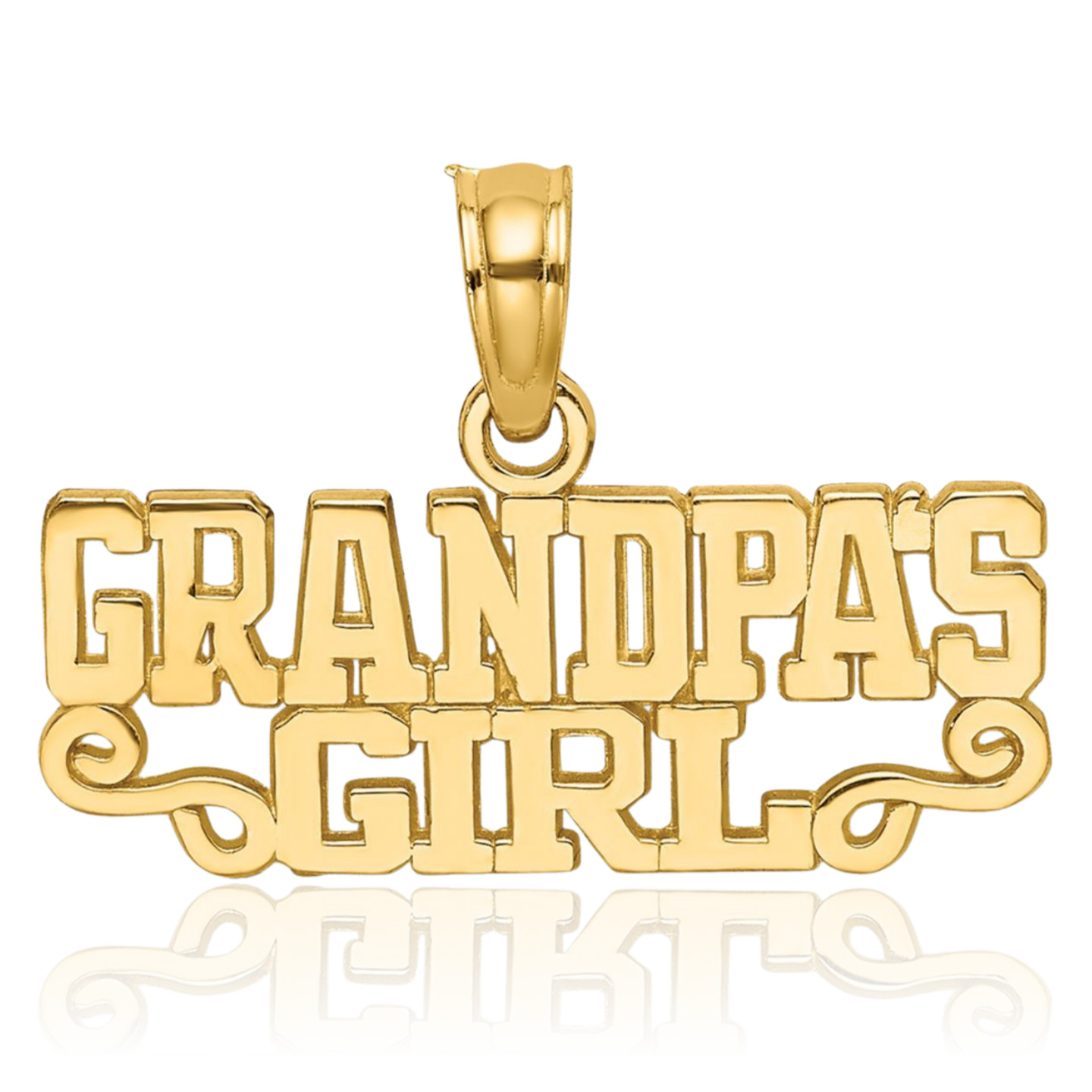 14K Solid Yellow Gold Petite Grandpas Girl Pendant Necklace 11.35mm 0.4 inch