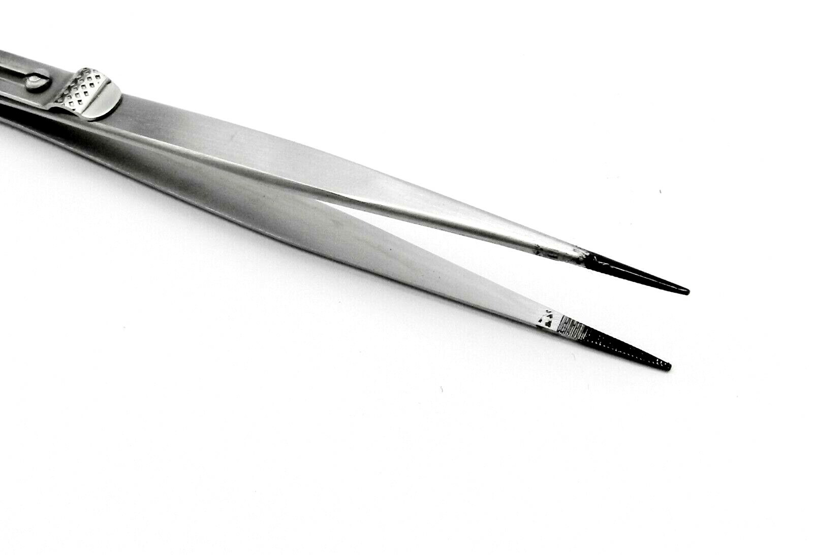 Tweezers Fine Tip Black Tips Slide Lock 6-1/4″ Stainless Black Tip ***Closeout