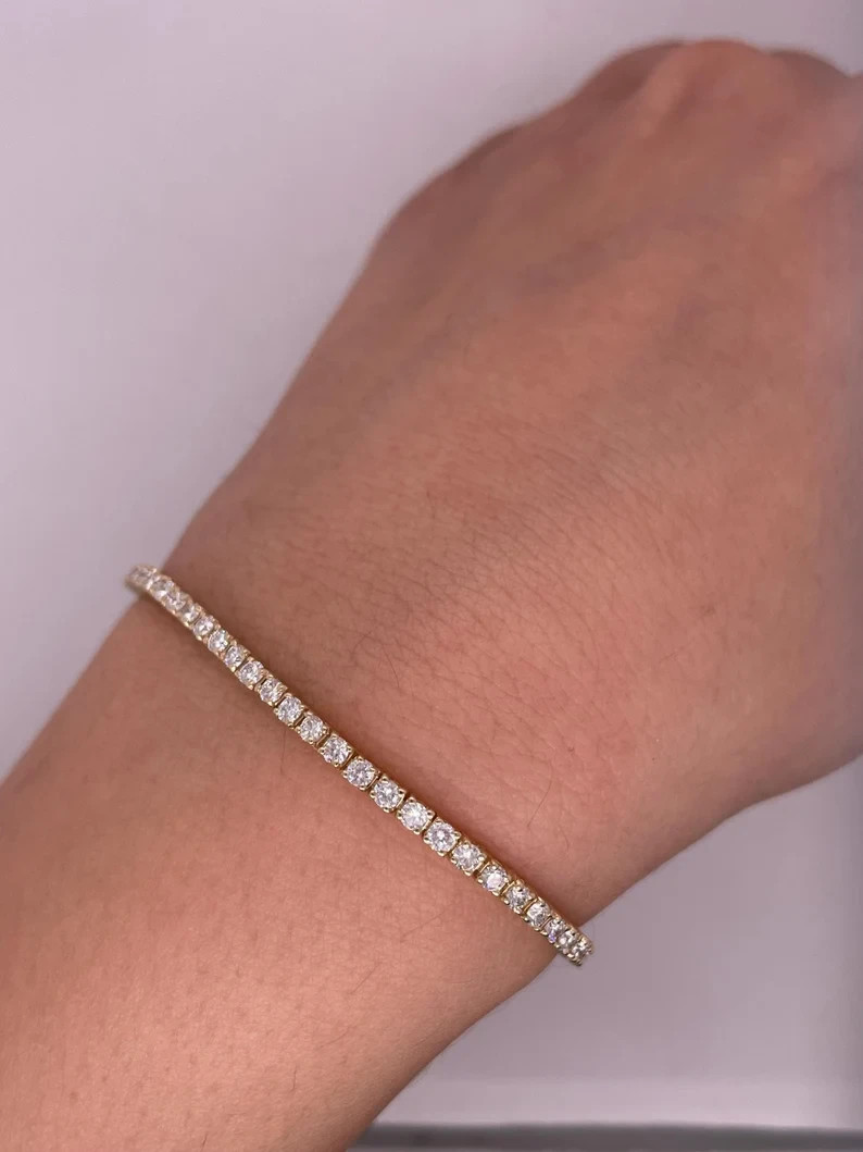 14k Yellow Gold 6.60CT Round GH/SI-I1 Diamond Tennis Bracelet Girlfriend Gift