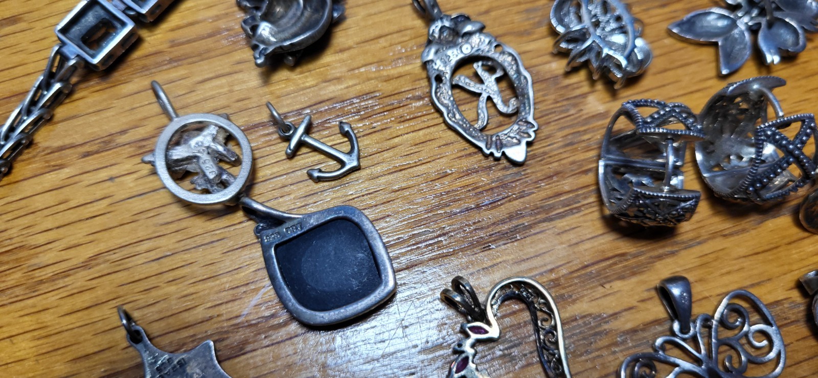 70+grams 22 Pices MARKED 925,SILVER EARRING,PENDANTS, BRACELET.WEARABLE,SELLABLE