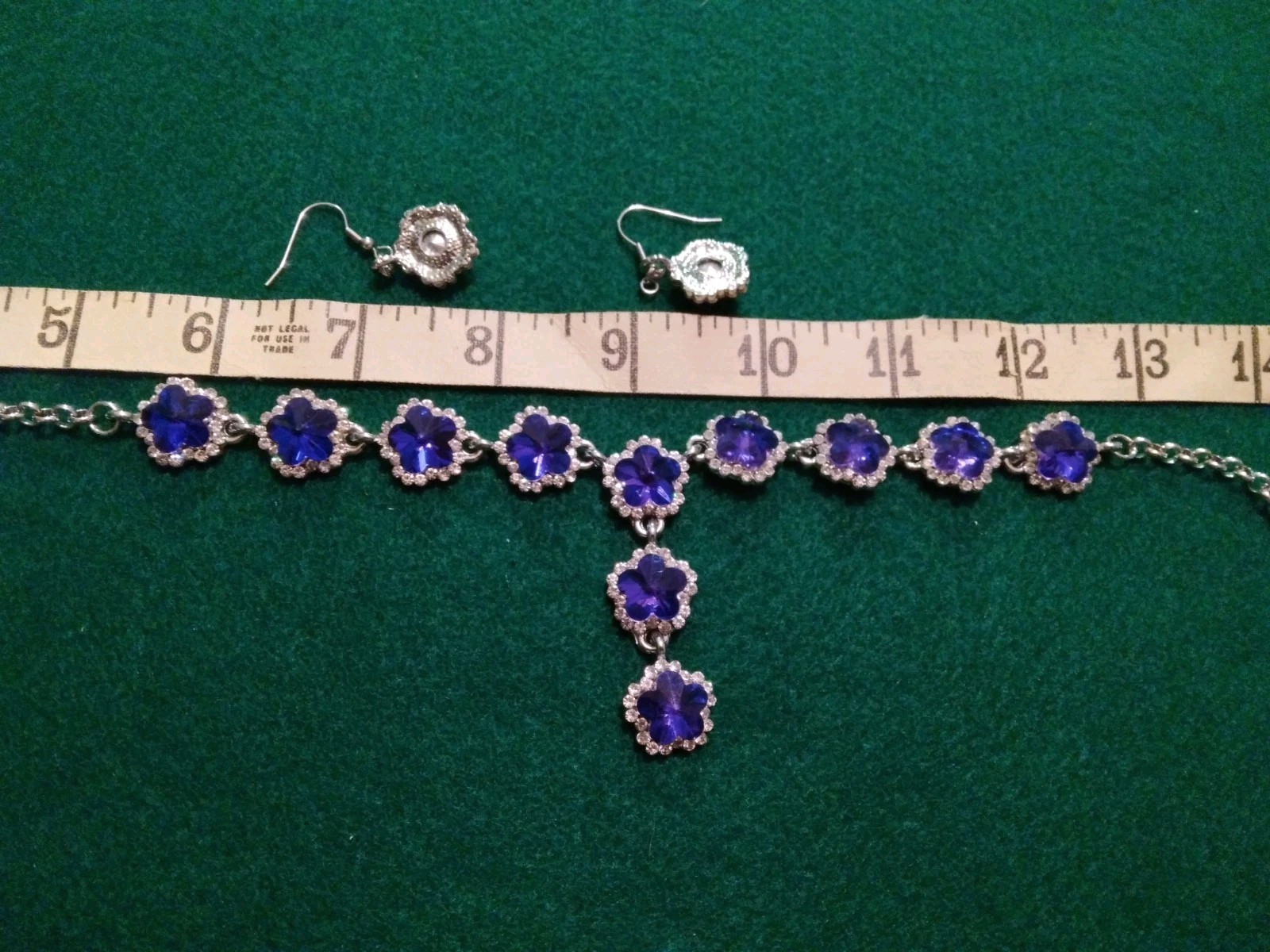Contemporary Y Deep Blue Purple Rivoli Glass Pave’ Rhinestone Necklace Set