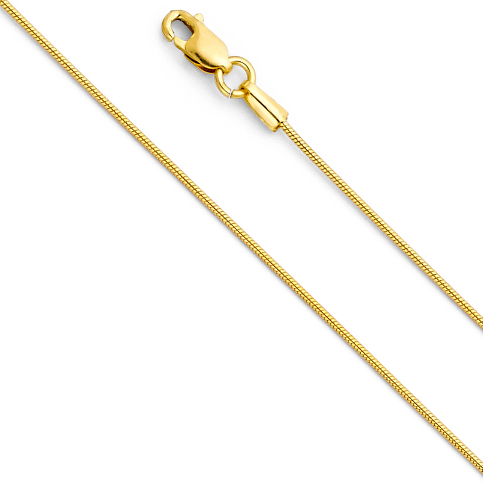 14K Solid Yellow Gold Lobster Clasp Round Cut Snake Chain Necklace 0.8mm 16″-24″