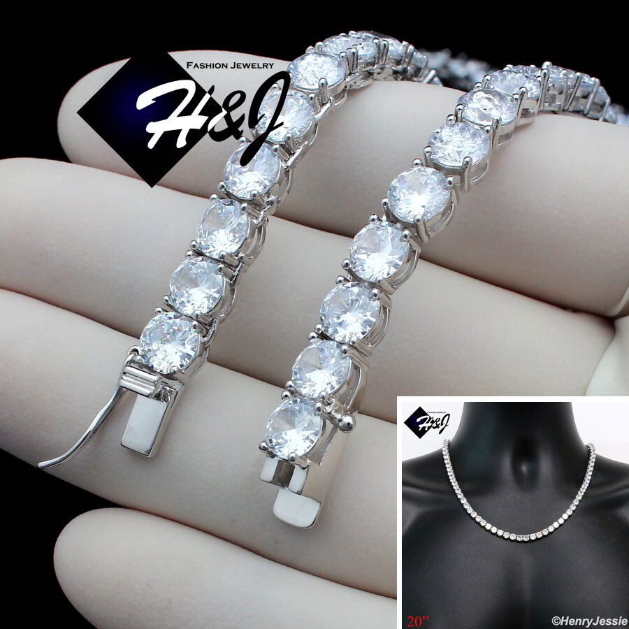 14K WHITE GOLD PLATED ICY BLING CUBIC ZIRCONIA 20″X6MM 1 ROW TENNIS NECKLACE*BN3