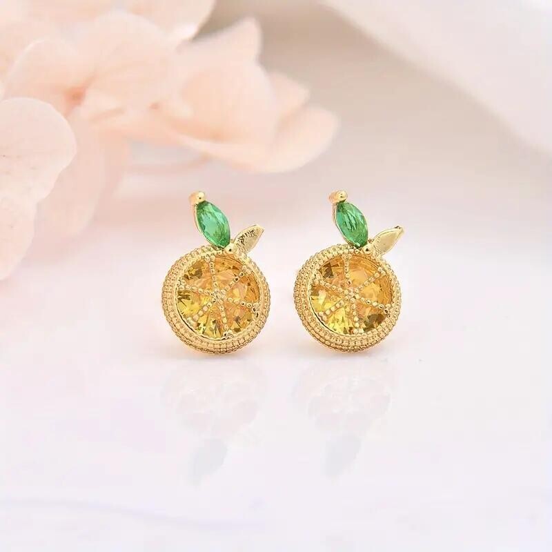 Stylish 18K Gold Plated Fruit Shiny Yellow Rhinestone Lemon Earrings Jewelry New