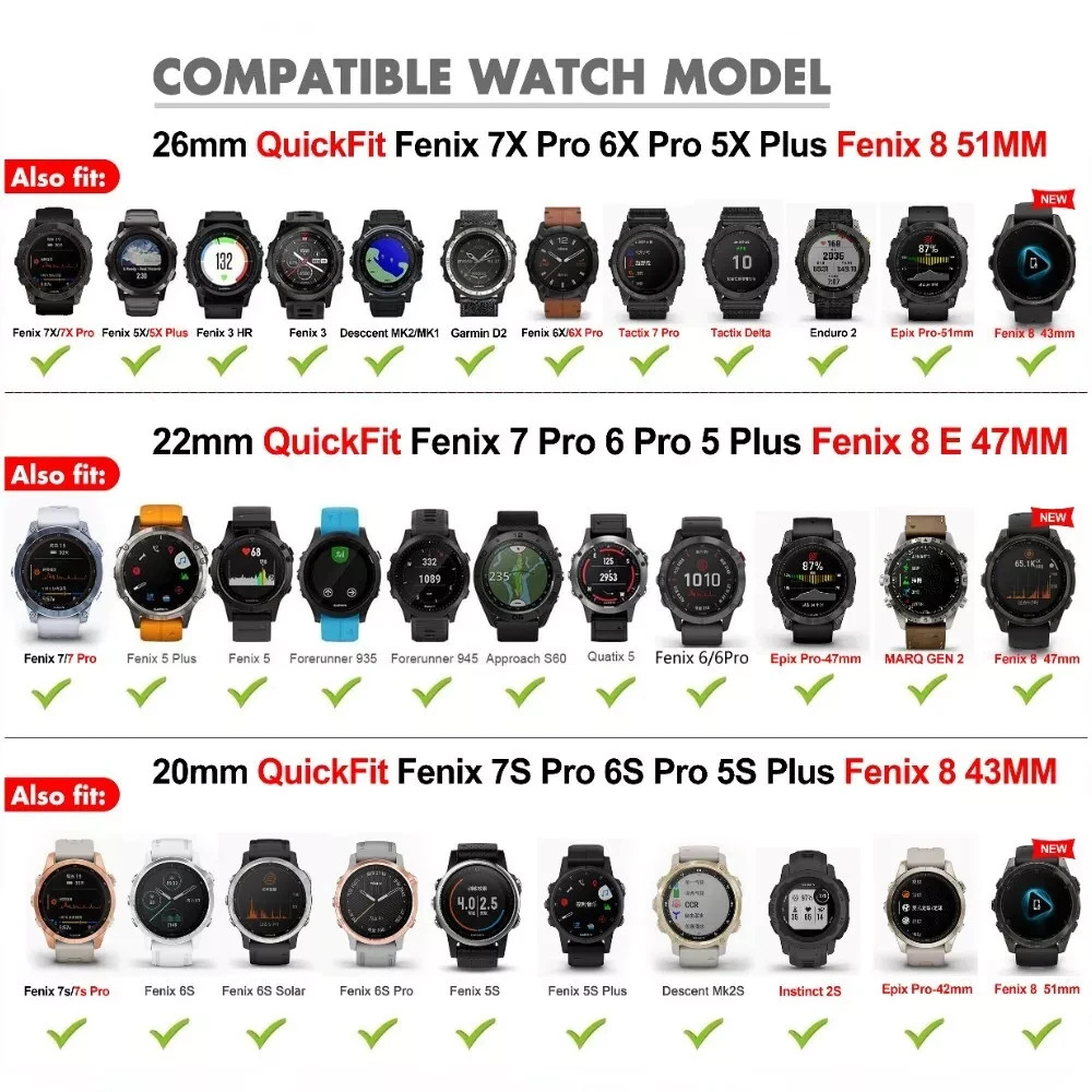 QuickFit 26mm 22mm For Garmin Fenix 8 7X 7 Pro 6 6X Pro 5X 5 Plus Garmin Watch