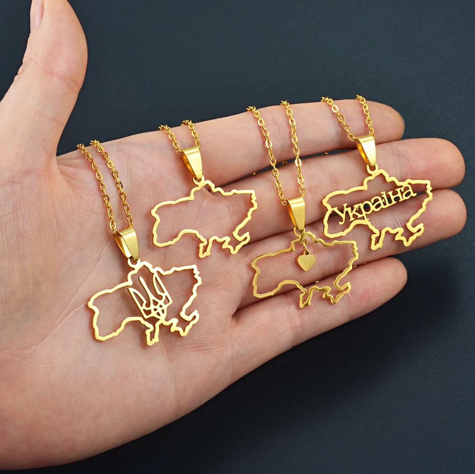 Ukraine Map Outline Pendant Necklace