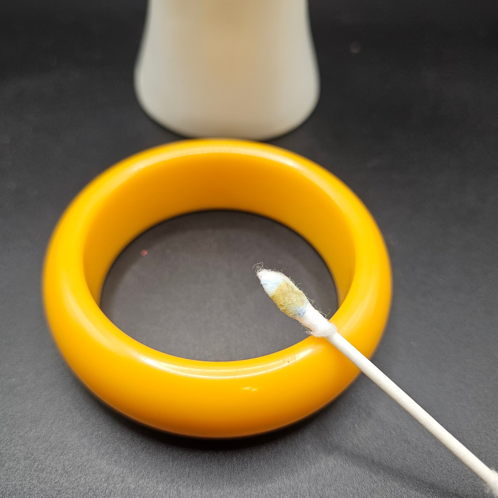 Vintage Egg Yolk Yellow Bakelite Bangle Bracelet Tested Chunky Dome 1″ Wide