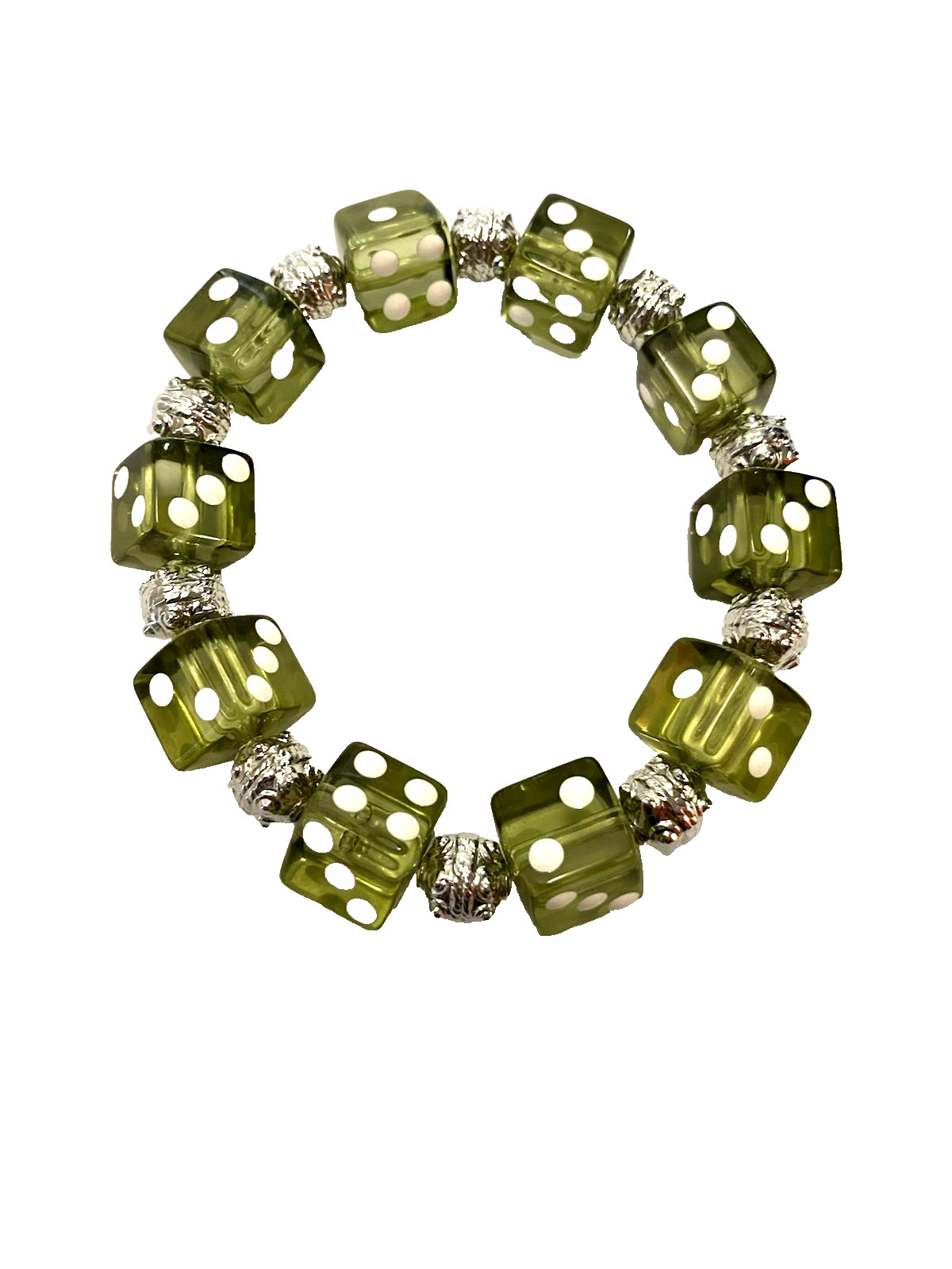 Dice Bracelet Bunco Dice Beaded Stretch Bracelet Handmade GREEN for Woman