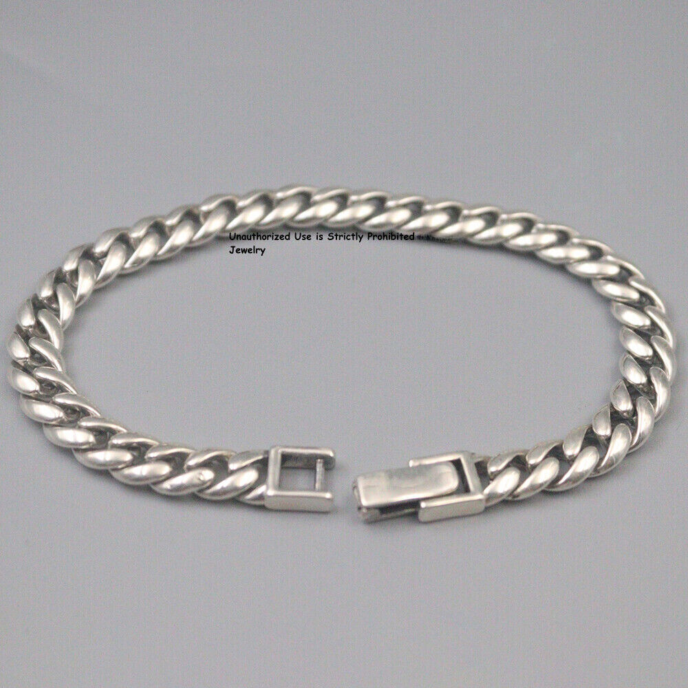 Pure S925 Sterling Silver Chain 6mm Cuban Curb Link Bracelet 6.7-8.7inch L