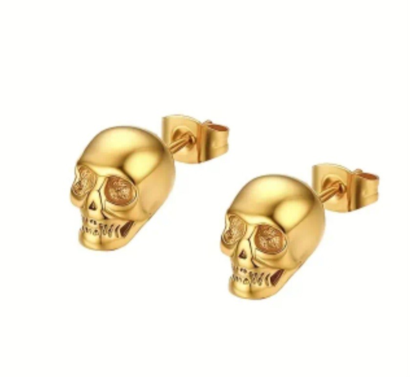 black silver gold Skull stud Earrings Hypoallergenic Halloween stainless steel