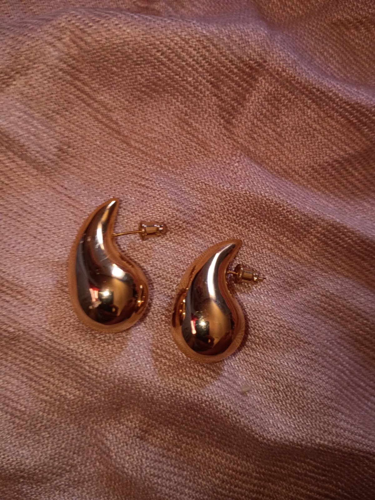 Chunky Gold Teardrop Stud Earrings Polished Large Water Drop Dome Statement