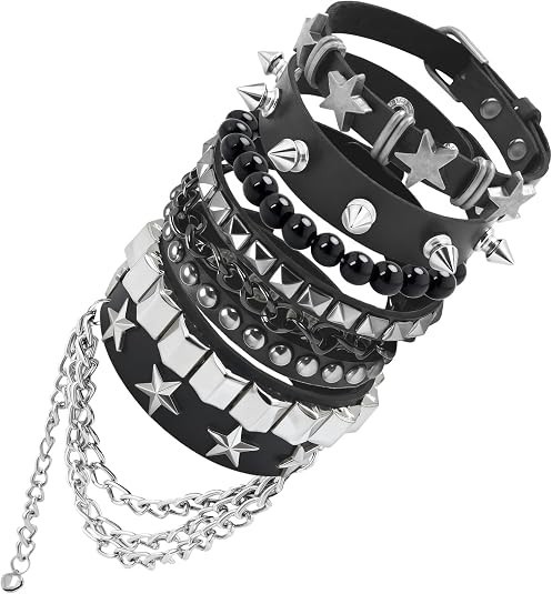 Emo Bracelets Punk Rock Studded Bracelet for Women Men Goth Leather Spiked Brace