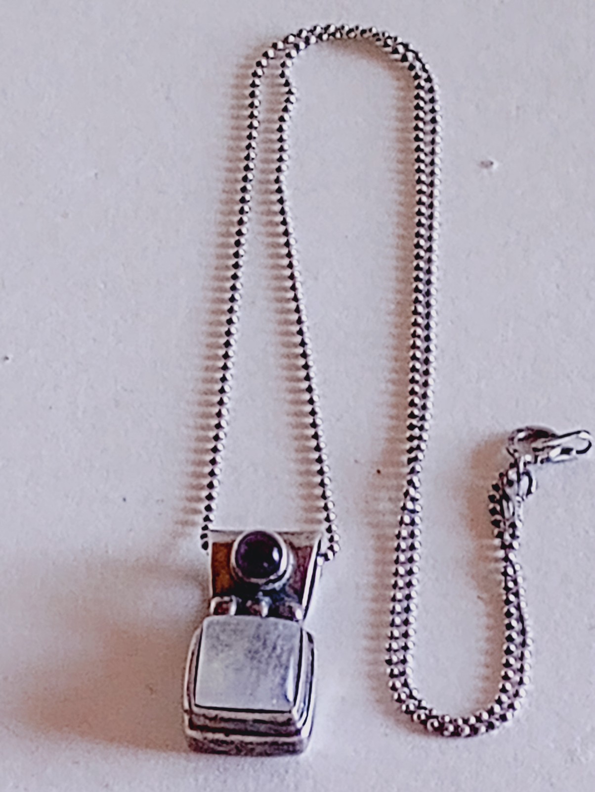 ESTATE STERLING SILVER MOONSTONE AMETHYST PENDANT STERLING CHAIN MS CO 925