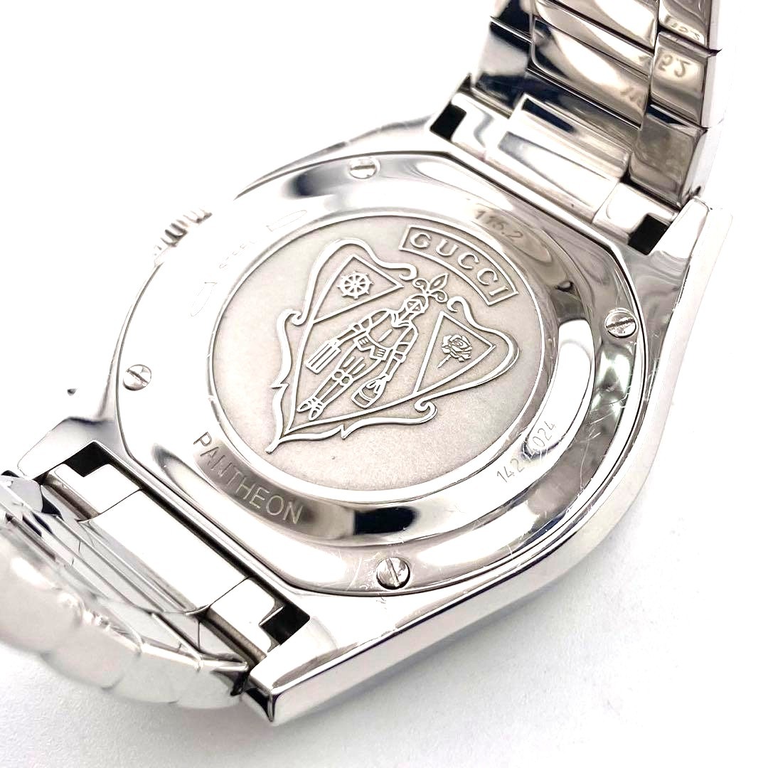 GUCCI Pantheon Chronograph 115.2 Watch Black Dial Steel Silver Men Used