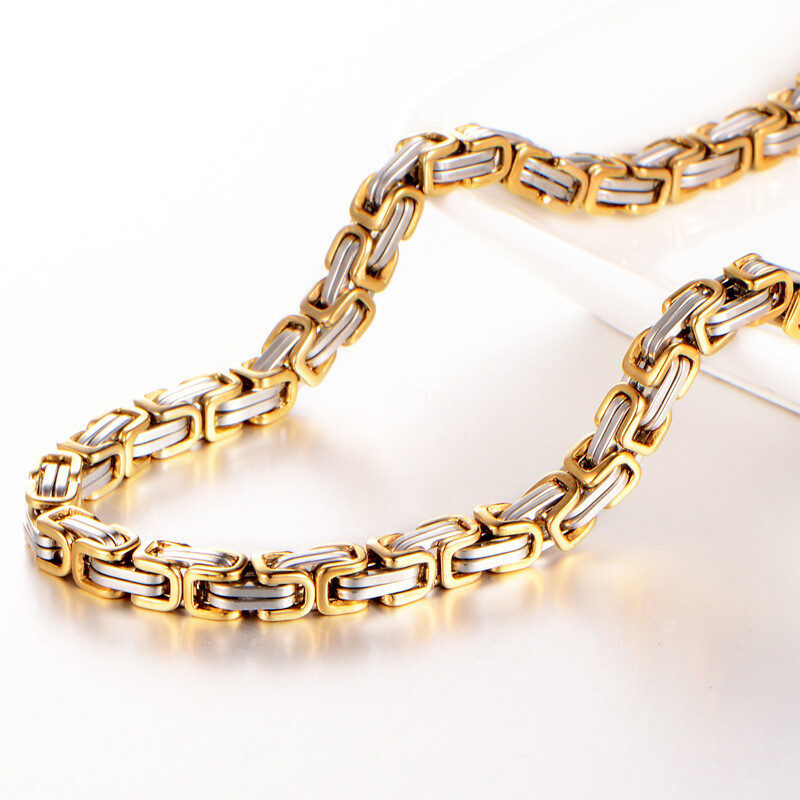 4/5/8mm Stainless Steel Byzantine Link Chain Necklace For Men Gold Silver Black