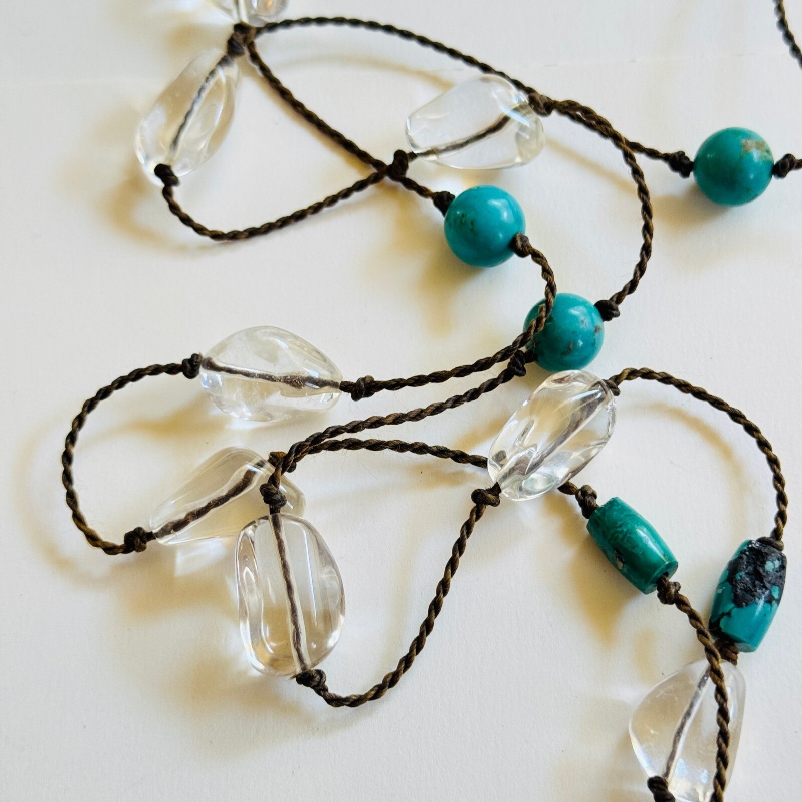 Necklace VTG Natural Turquoise Rock Crystal Quartz Beaded Wrap BOHO multi use