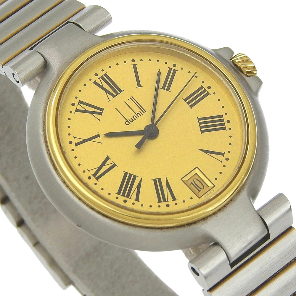 Dunhill wristwatch stainless steel quartz analog gold dial ladies used
